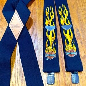 VINTAGE Harley-Davidson Black Suspenders w/ Flame Bar and Shield HD Motorcycle 🔥